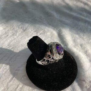 925 Cushion cut amethyst and rhinestone ring. Size 8